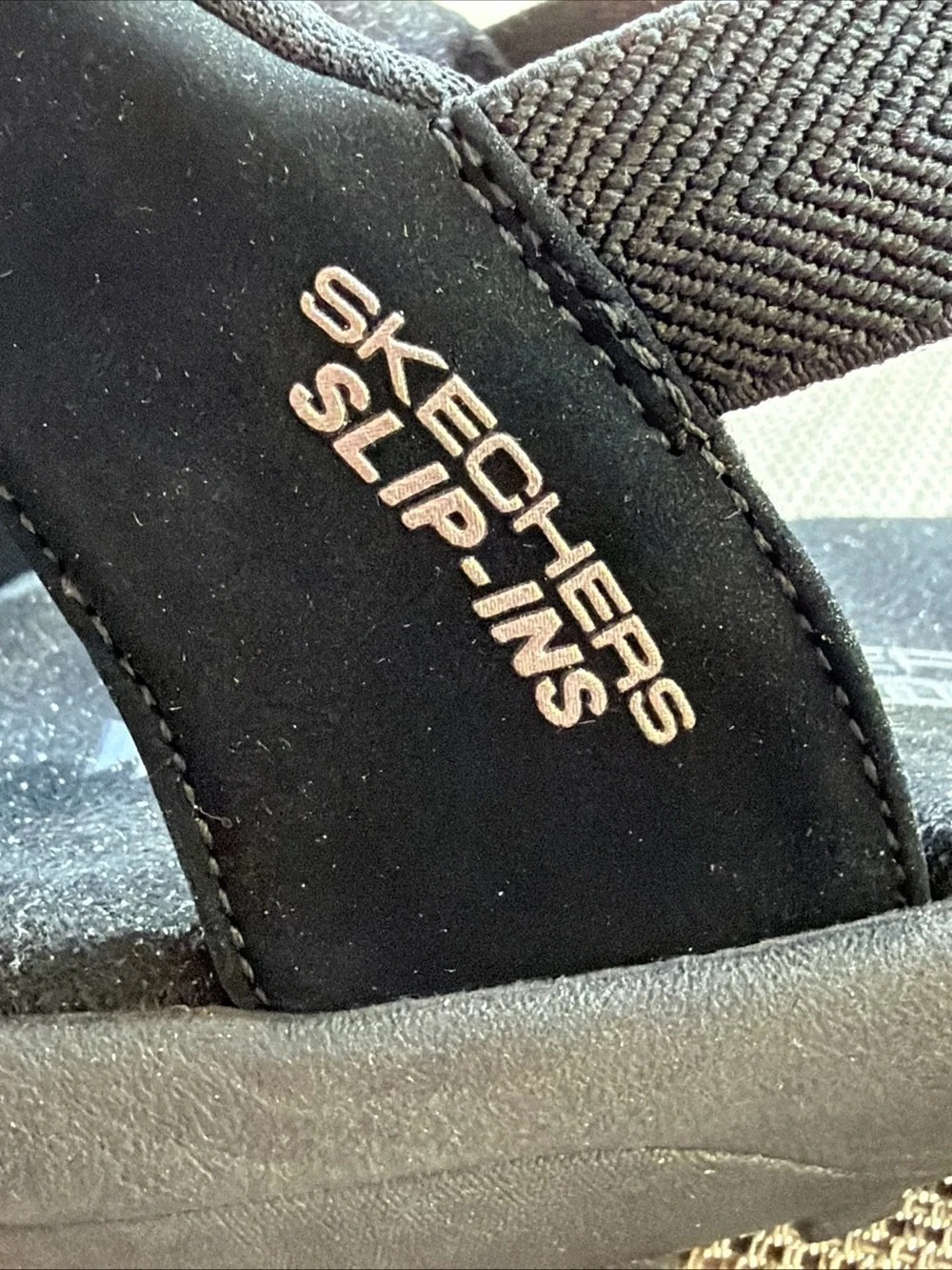 Skechers Hands Free Slip-Ins Reggae Slim Stretch Flex Black Strappy Sandals